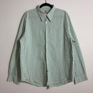 Ralph Lauren Polo Jeans Co Green White Striped Button Up Shirt Size XL‎